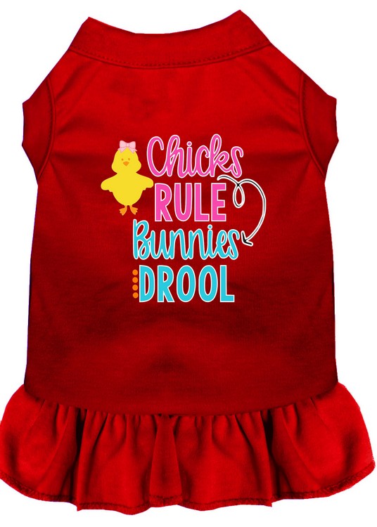 Chicks Rule Screen Print Dog Dress Red Lg